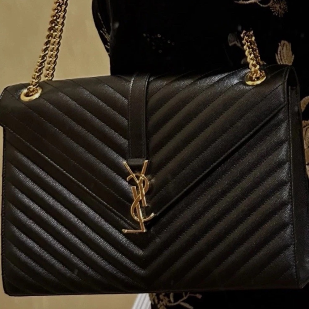 SAINT LAURENT Envelope Large Bag Matelasse Grain De Powder Embossed Leather